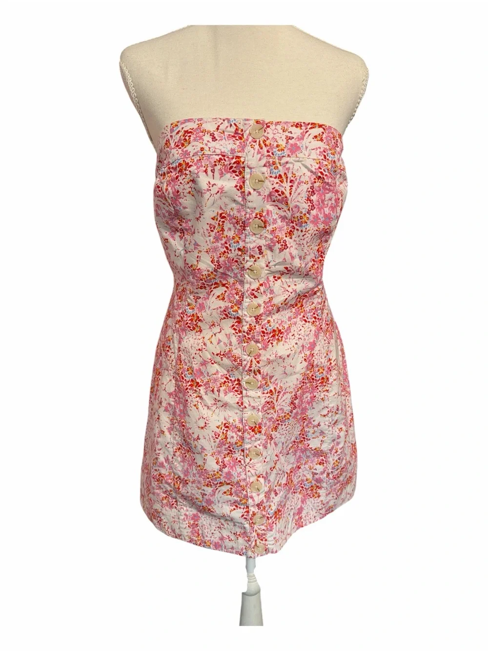 Free People Tomas Mini Dress NWT Strapless Floral Pink Confetti Combo Medium